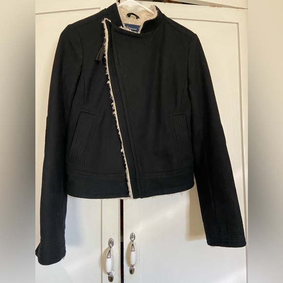 American eagle Faux Fur wool lined black jacket zip up jacket size XS - Picture 3 of 7